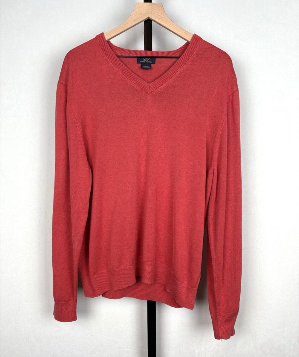 Brooks Brothers 346 V-Neck Sweater Mens L Red Orange Silk Cotton Pullover Preppy